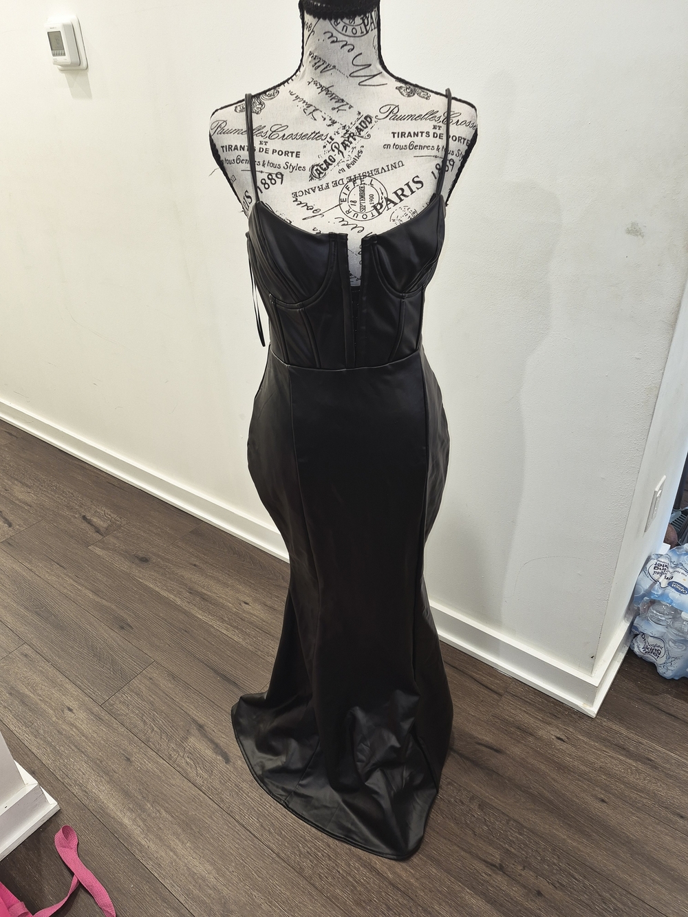 Akira Black Faux-Leather Corset Maxi Dress Size S NWOT
